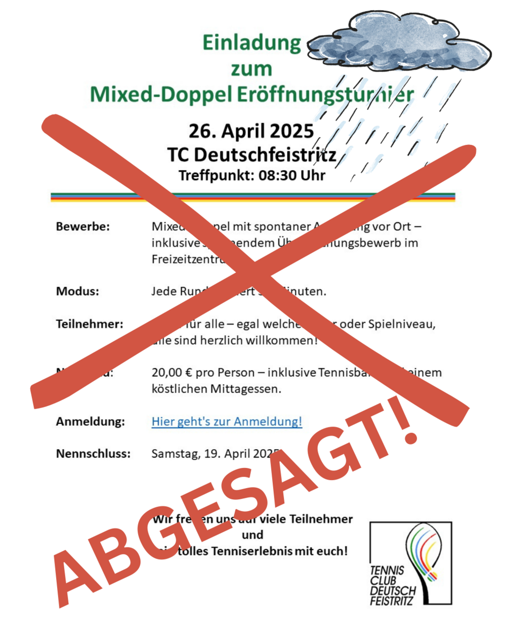 ABSAGE Eröffnungsturnier 26. April 2025